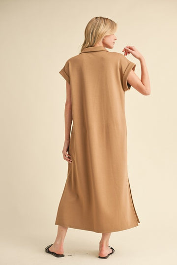 Camel Collared Oversized Midi Dress