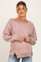 Mocha Boat Neck Waffle Knit Maternity Top