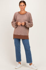Chocolate Two Tone Oversized Thermal Knit Top