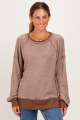 Chocolate Two Tone Oversized Thermal Knit Top