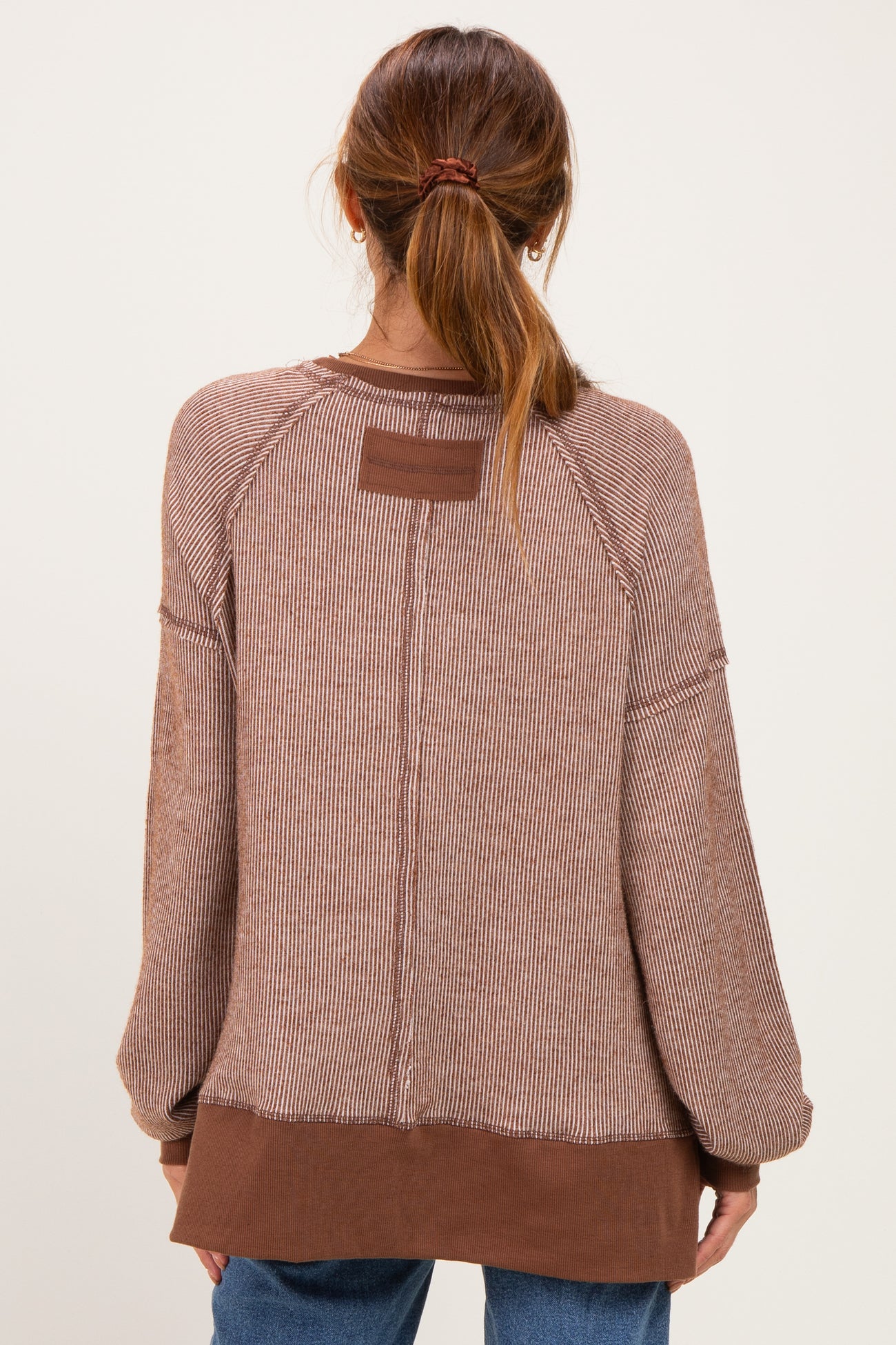 Chocolate Two Tone Oversized Thermal Knit Top