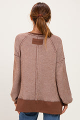 Chocolate Two Tone Oversized Thermal Knit Top
