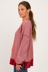 Burgundy Two Tone Oversized Thermal Knit Top