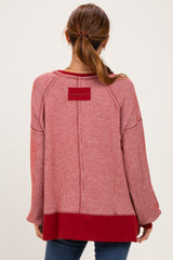 Burgundy Two Tone Oversized Thermal Knit Top