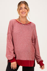 Burgundy Two Tone Oversized Thermal Knit Maternity Top