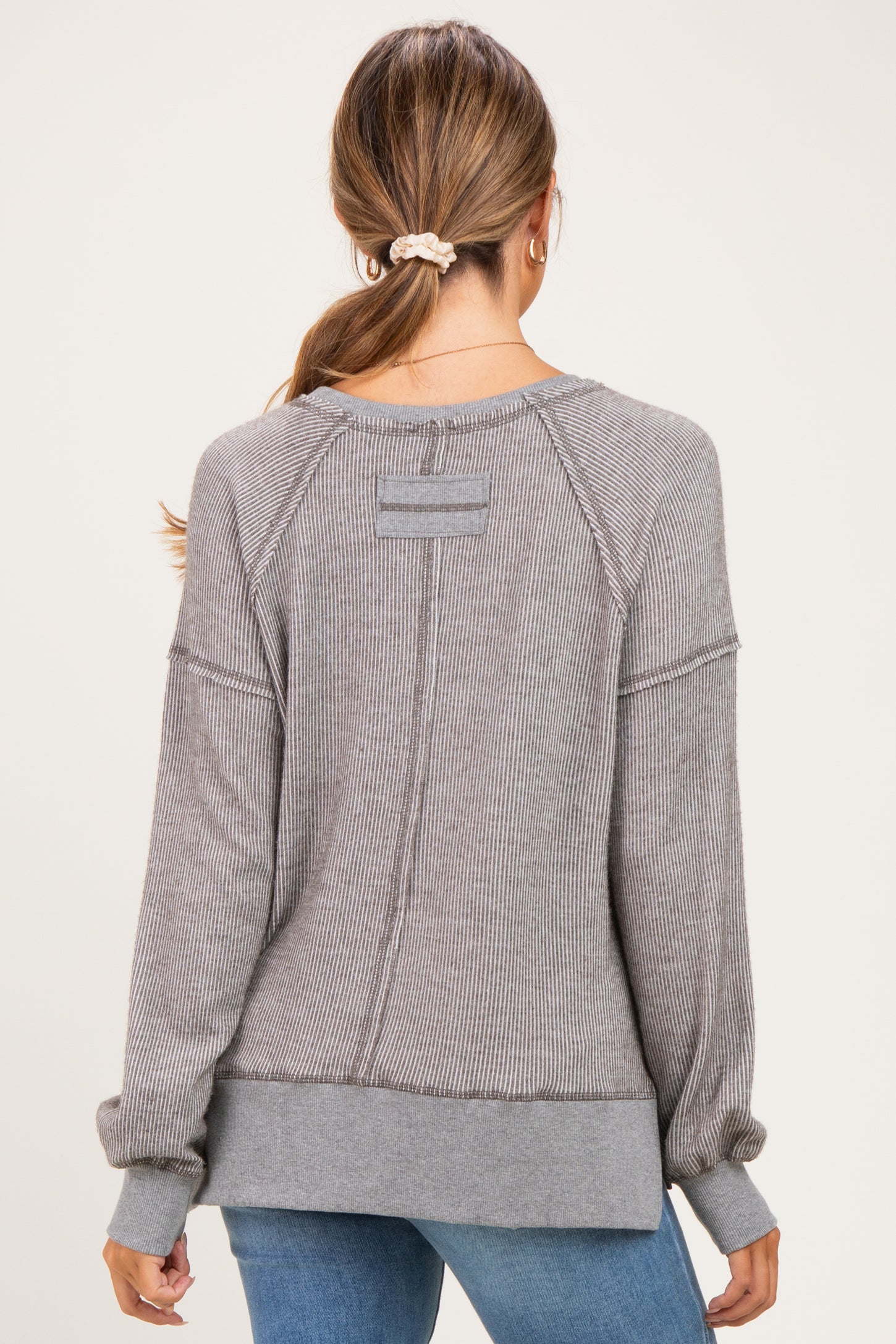 Grey Two Tone Oversized Thermal Knit Maternity Top