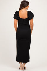 Black Knit Twisted Bust Short Sleeve Maternity Midi Dress