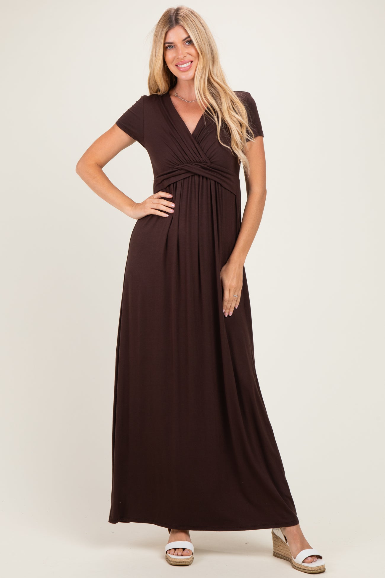 PinkBlush Brown Draped Nursing Maxi Dress