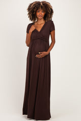 PinkBlush Brown Draped Maternity/Nursing Maxi Dress