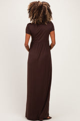 PinkBlush Brown Draped Maternity/Nursing Maxi Dress