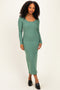 Olive Scoop Neck Long Sleeve Midi Dress