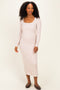 Beige Scoop Neck Long Sleeve Midi Dress