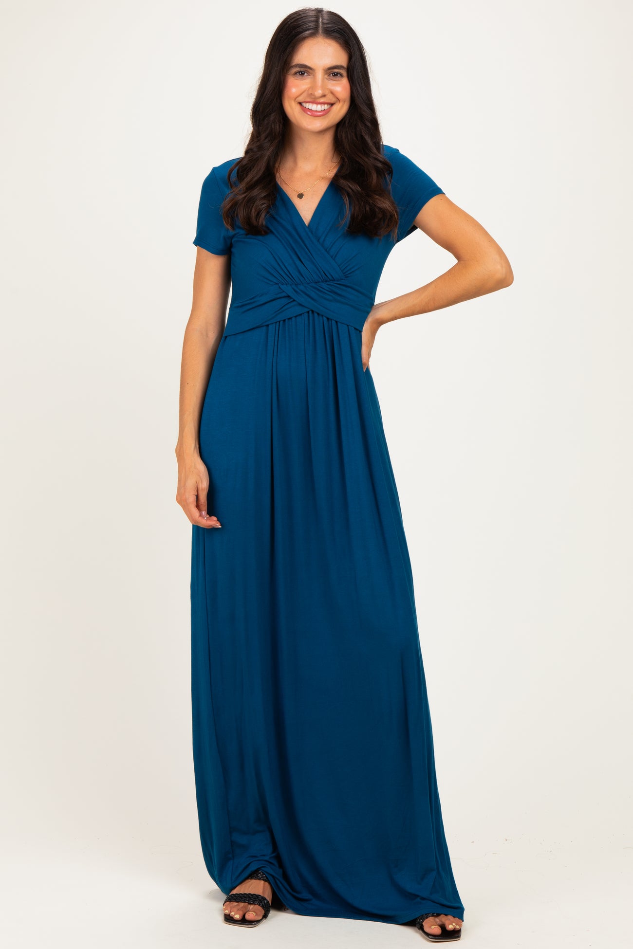 PinkBlush Teal Draped Nursing Maxi Dress