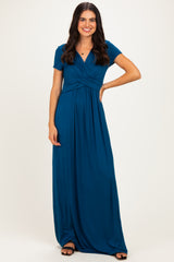 PinkBlush Teal Draped Nursing Maxi Dress