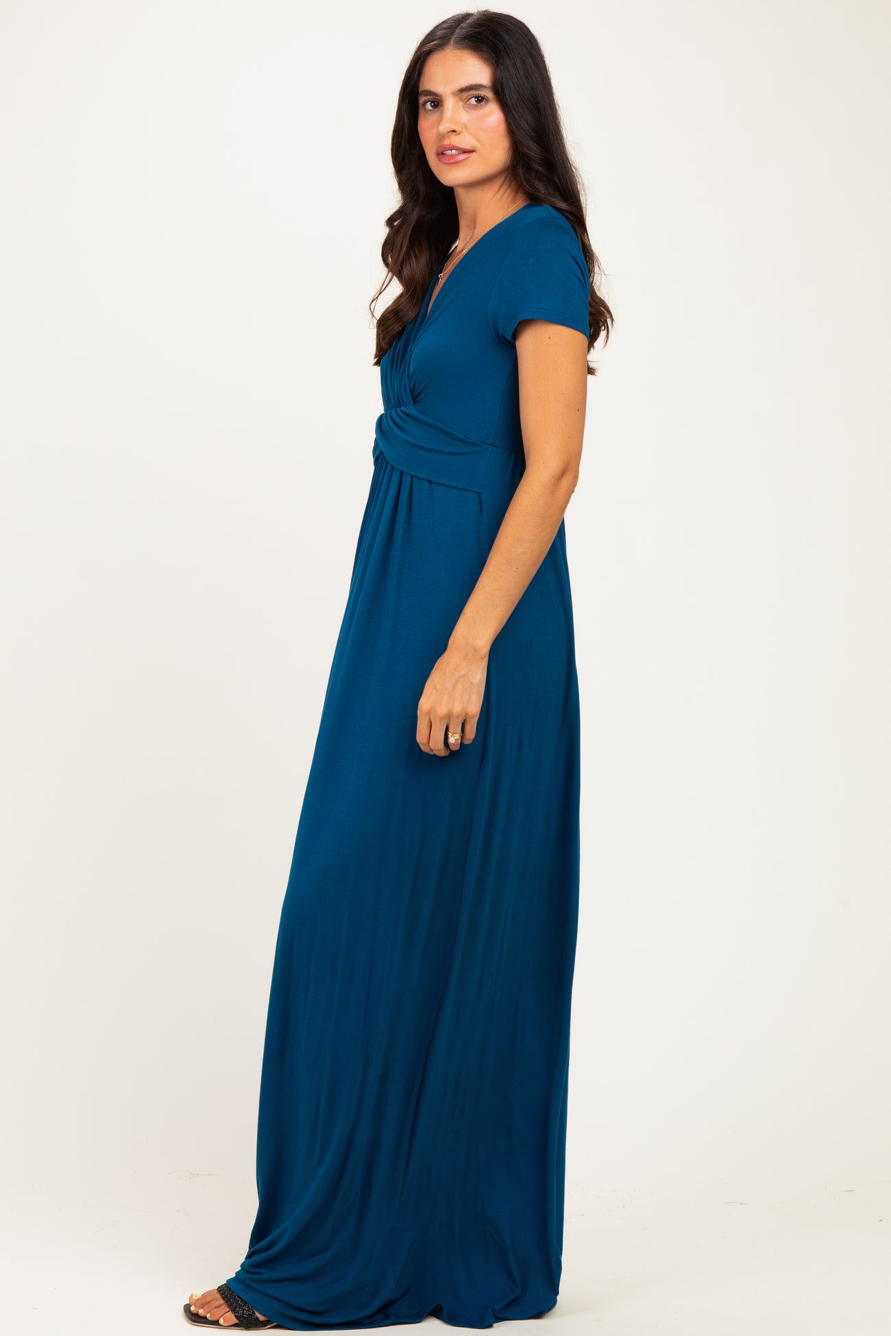PinkBlush Teal Draped Nursing Maxi Dress