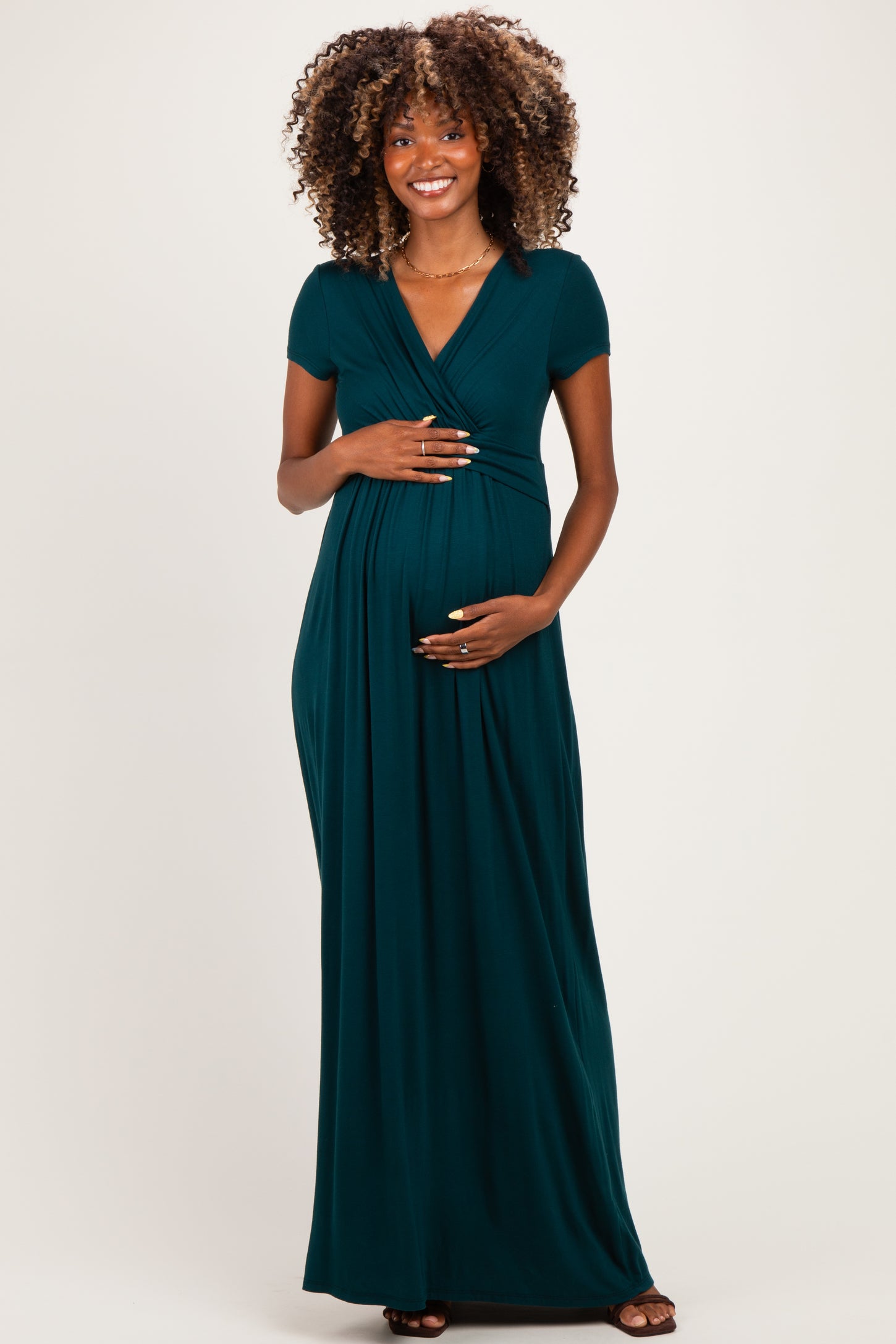 PinkBlush Hunter Green Draped Maternity/Nursing Maxi Dress