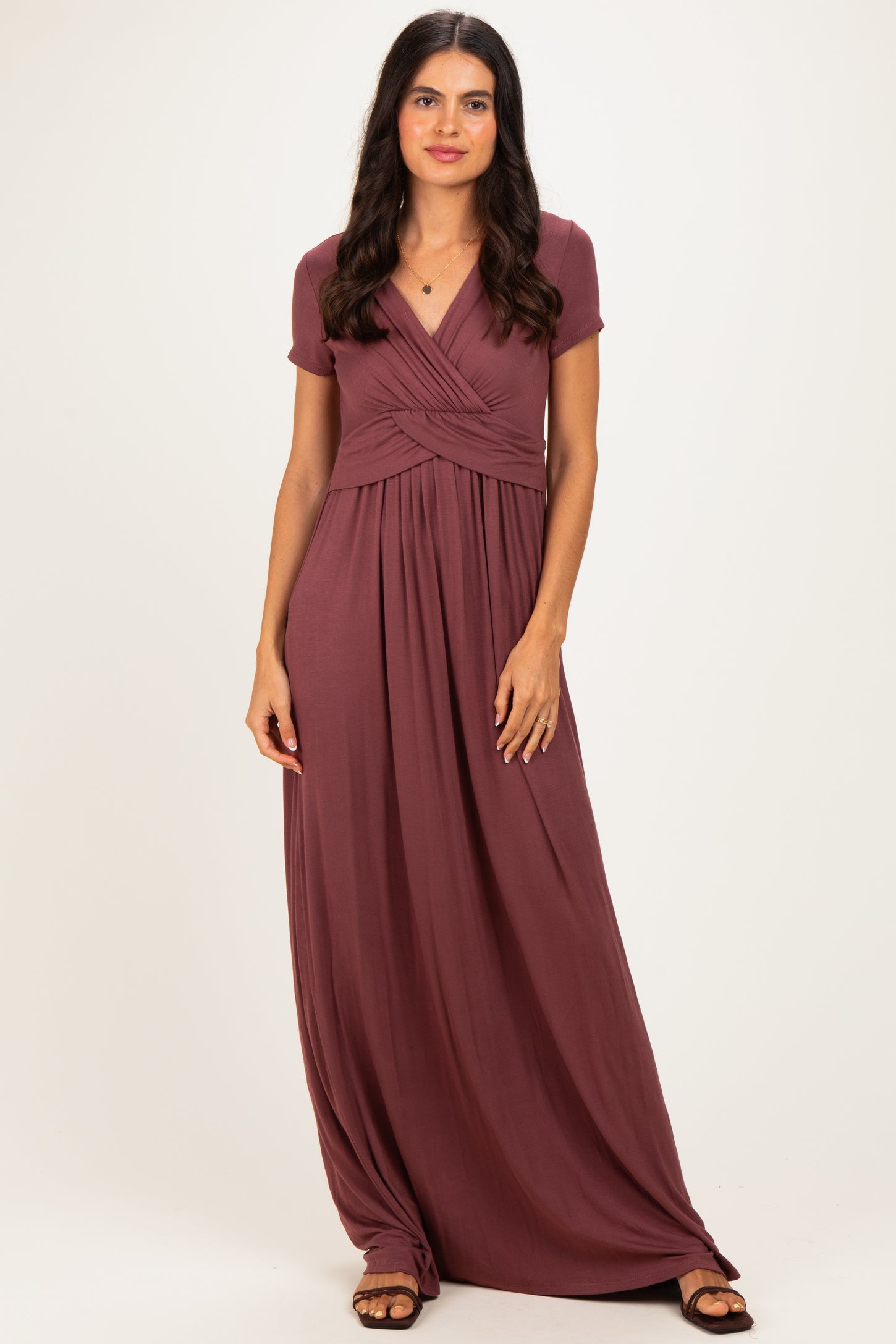 PinkBlush Red Brown Draped Nursing Maxi Dress