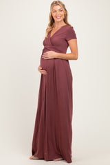 PinkBlush Red Brown Draped Maternity/Nursing Maxi Dress