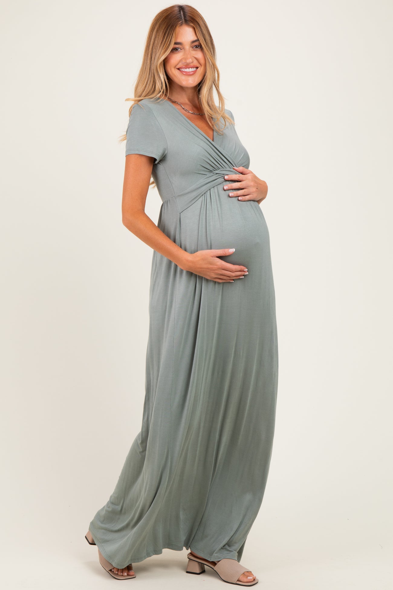 PinkBlush Teal Draped Maternity/Nursing Maxi Dress