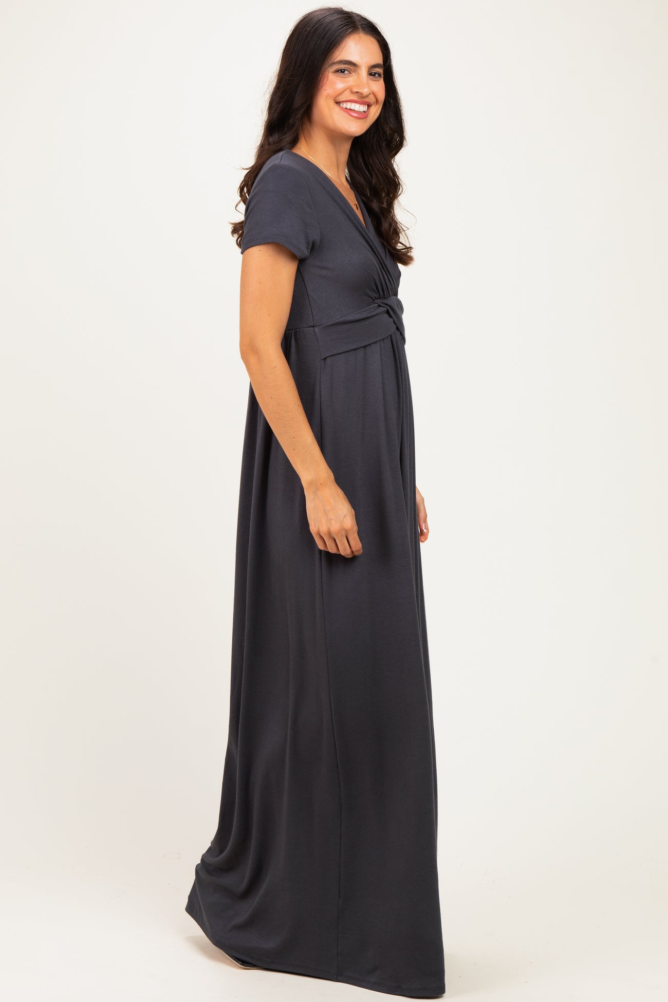 PinkBlush Charcoal Draped Nursing Maxi Dress