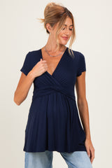 PinkBlush Navy Draped Front Maternity Nursing Top