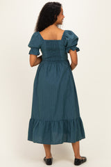 Deep Teal Gingham Square Neck Maternity Midi Dress