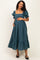 Deep Teal Gingham Square Neck Maternity Midi Dress