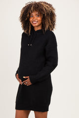 Black Chunky Waffle Knit Hooded Maternity Tunic Dress
