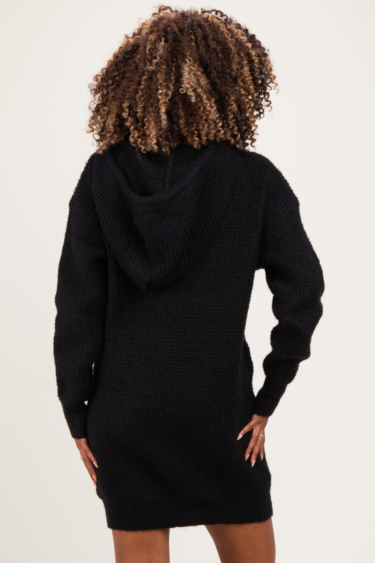 Black Chunky Waffle Knit Hooded Maternity Tunic Dress