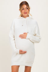 Ivory Chunky Waffle Knit Hooded Maternity Tunic Dress