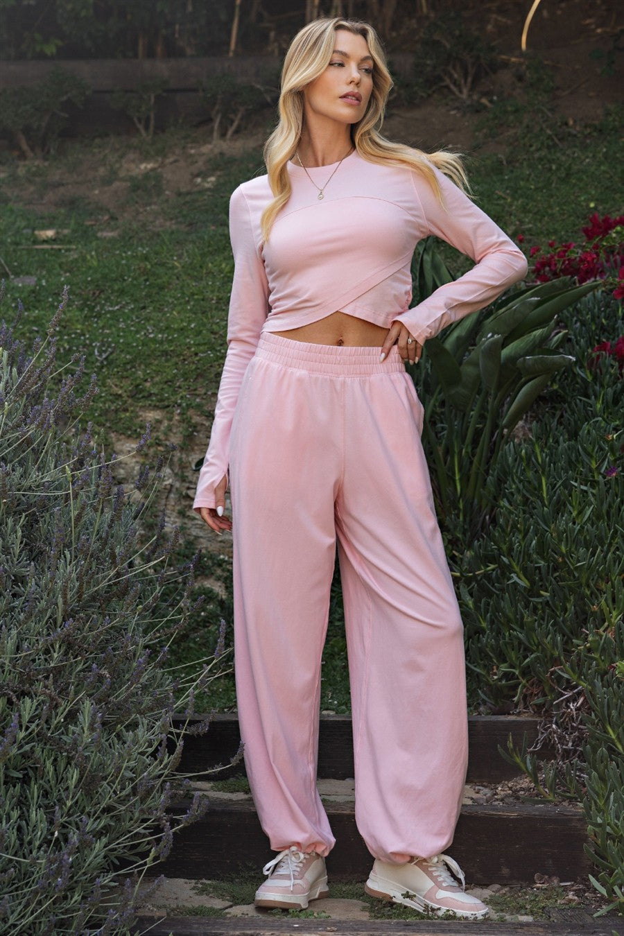 Light Pink Cropped Long Sleeve Pant Set