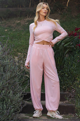 Light Pink Cropped Long Sleeve Pant Set