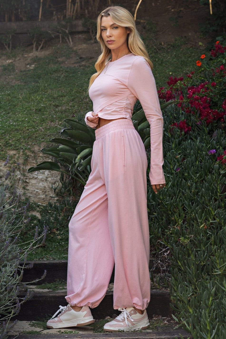 Light Pink Cropped Long Sleeve Pant Set