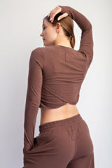 Mocha Cropped Long Sleeve Pant Set