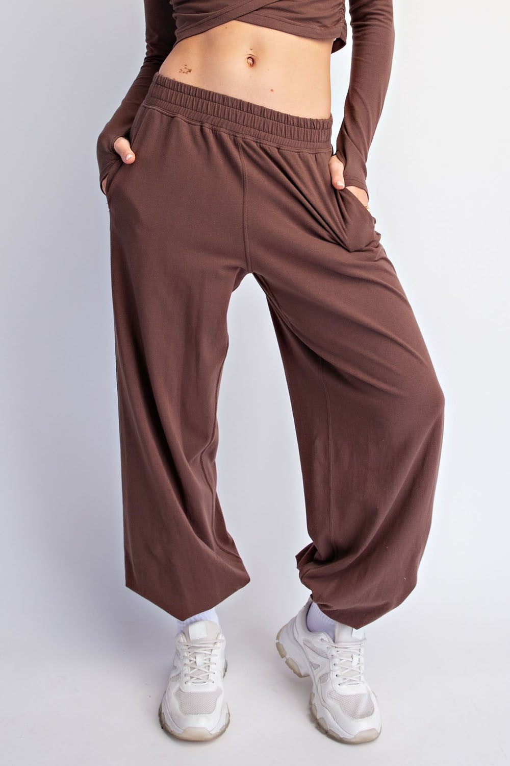 Mocha Cropped Long Sleeve Pant Set