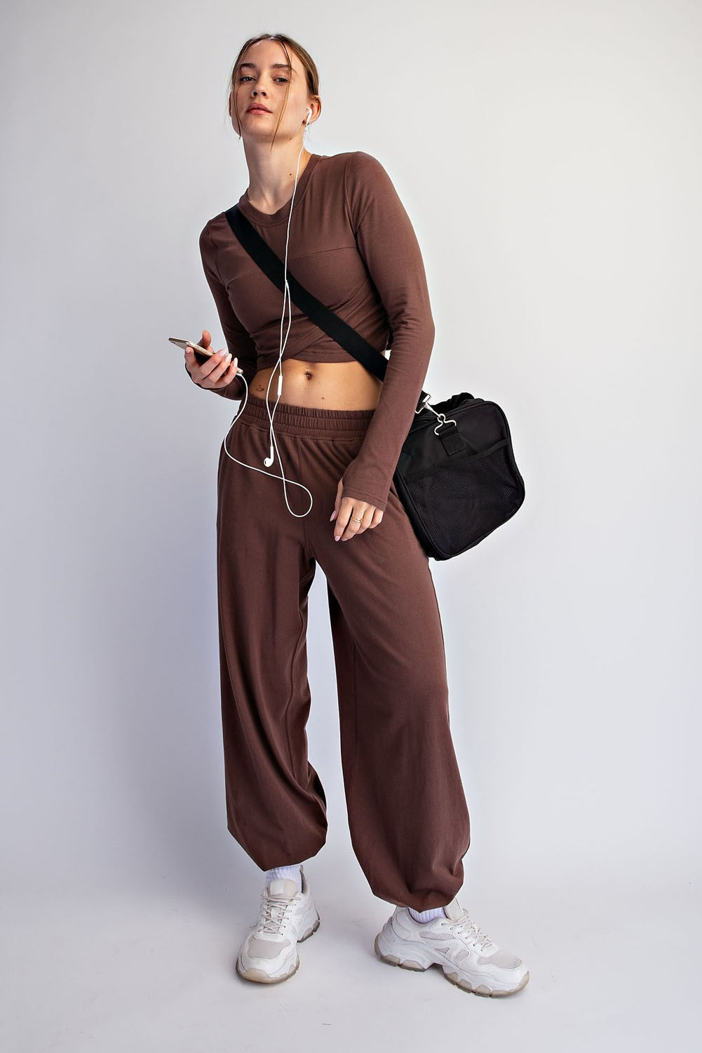 Mocha Cropped Long Sleeve Pant Set