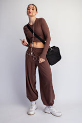Mocha Cropped Long Sleeve Pant Set