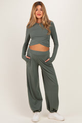 Smoky Fern Cropped Long Sleeve Pant Maternity Set