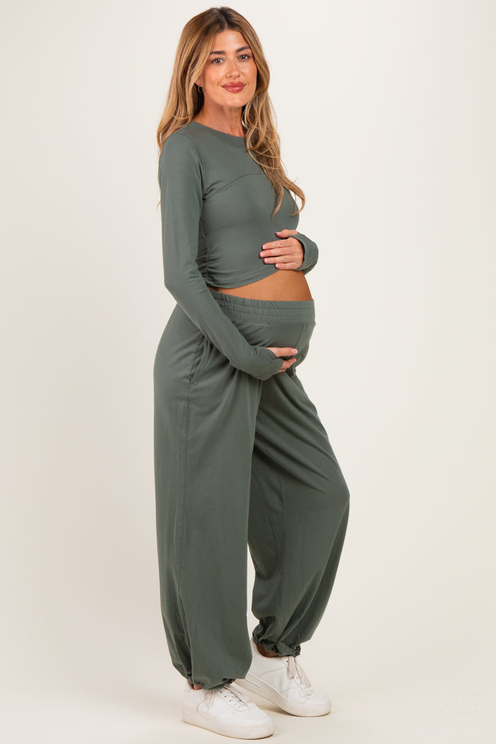 Smoky Fern Cropped Long Sleeve Pant Maternity Set