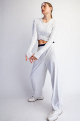 Light Heather Grey Cropped Long Sleeve Pant Set