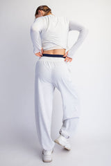 Light Heather Grey Cropped Long Sleeve Pant Set