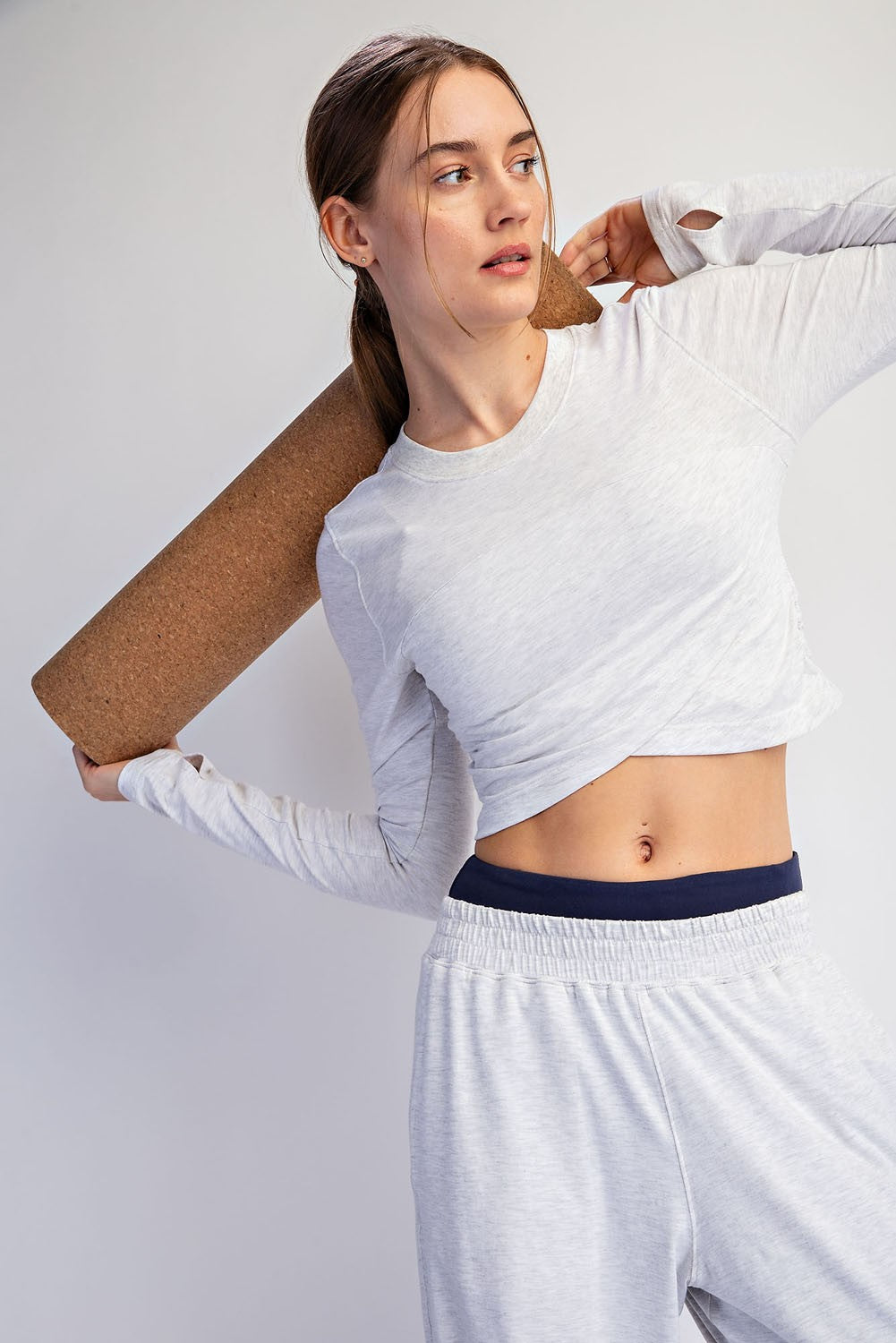 Light Heather Grey Cropped Long Sleeve Pant Set