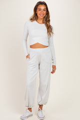 Light Heather Grey Cropped Long Sleeve Pant Maternity Set