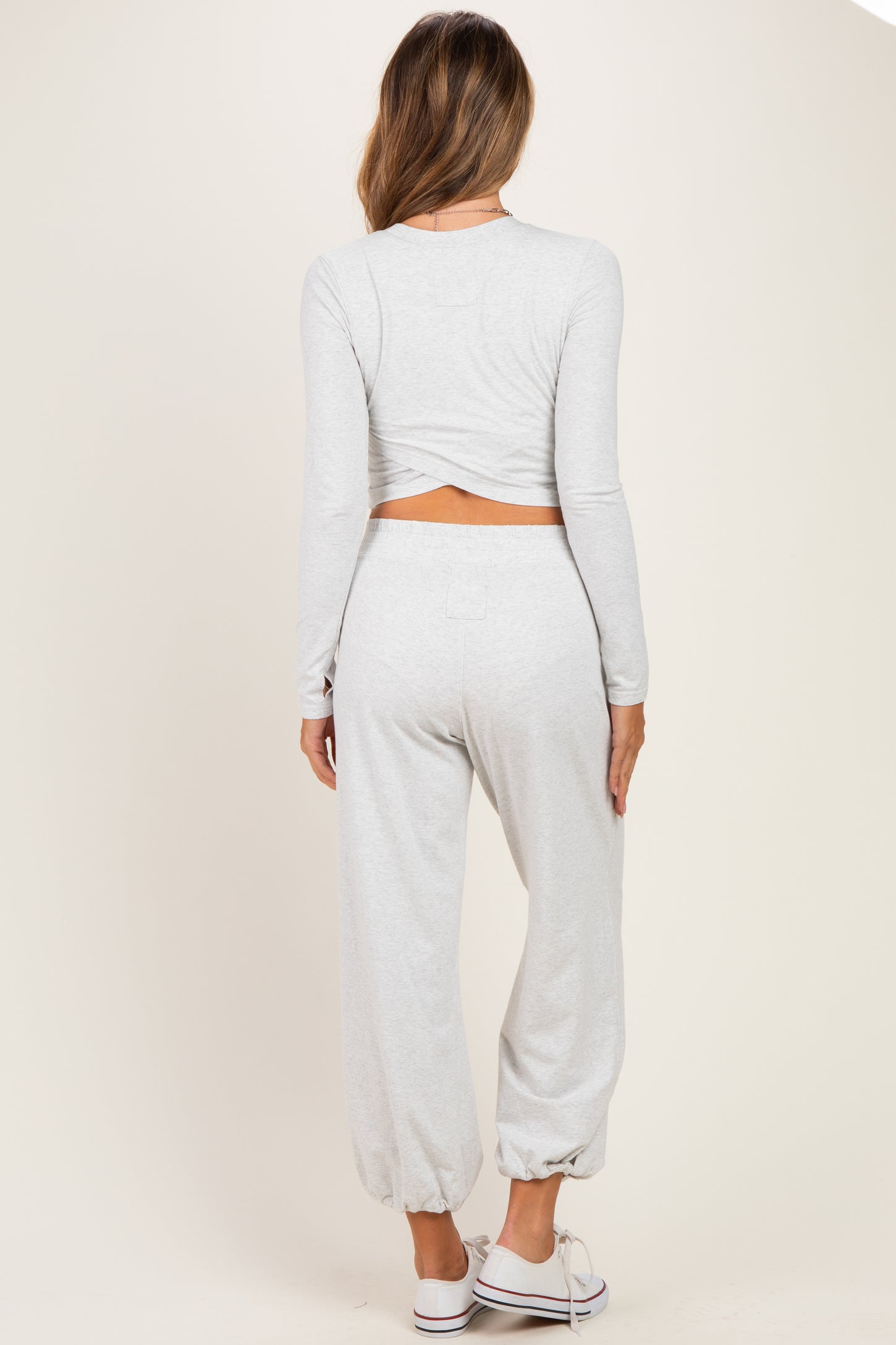 Light Heather Grey Cropped Long Sleeve Pant Maternity Set