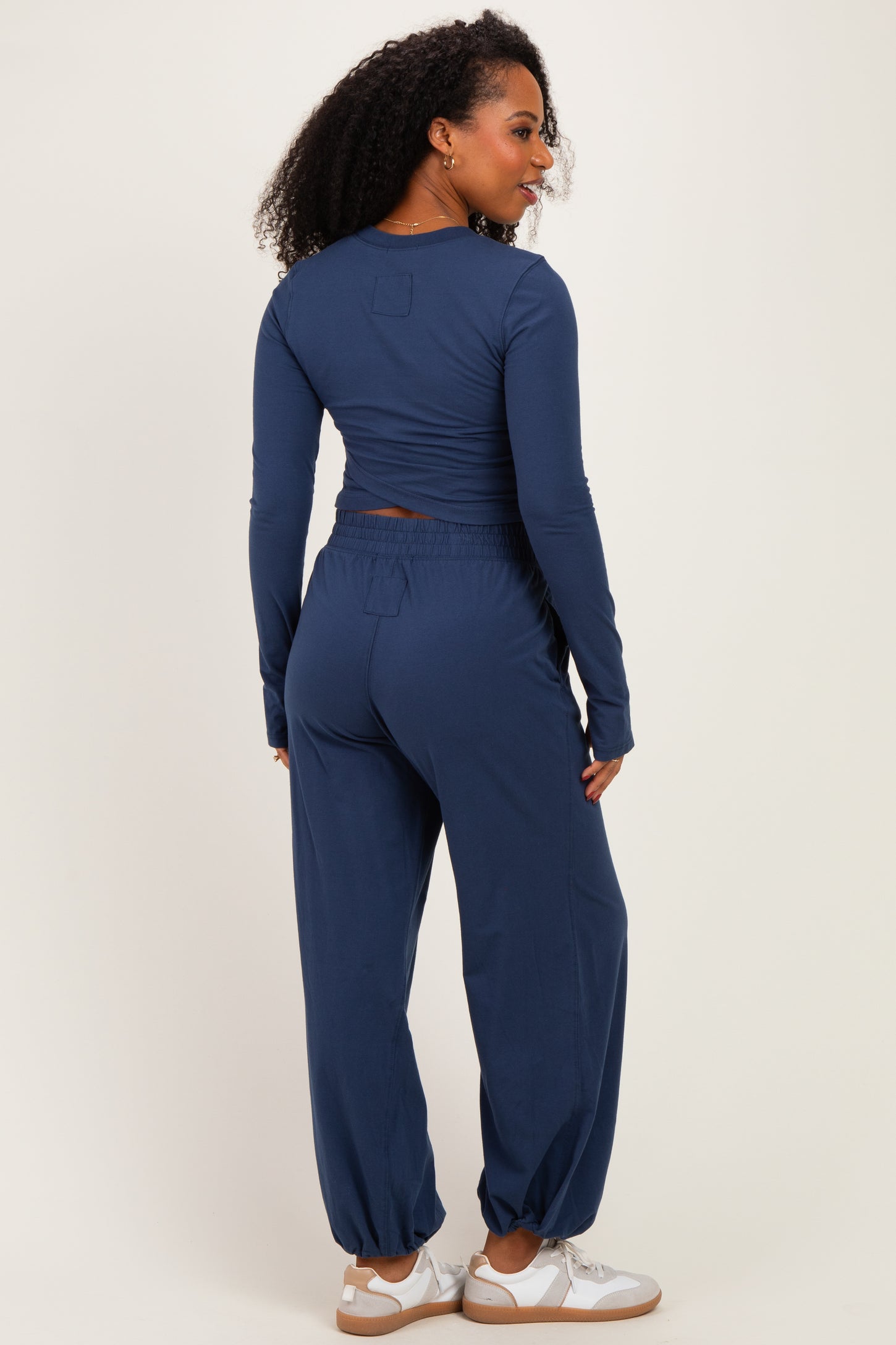 Smoky Navy Cropped Long Sleeve Pant Set