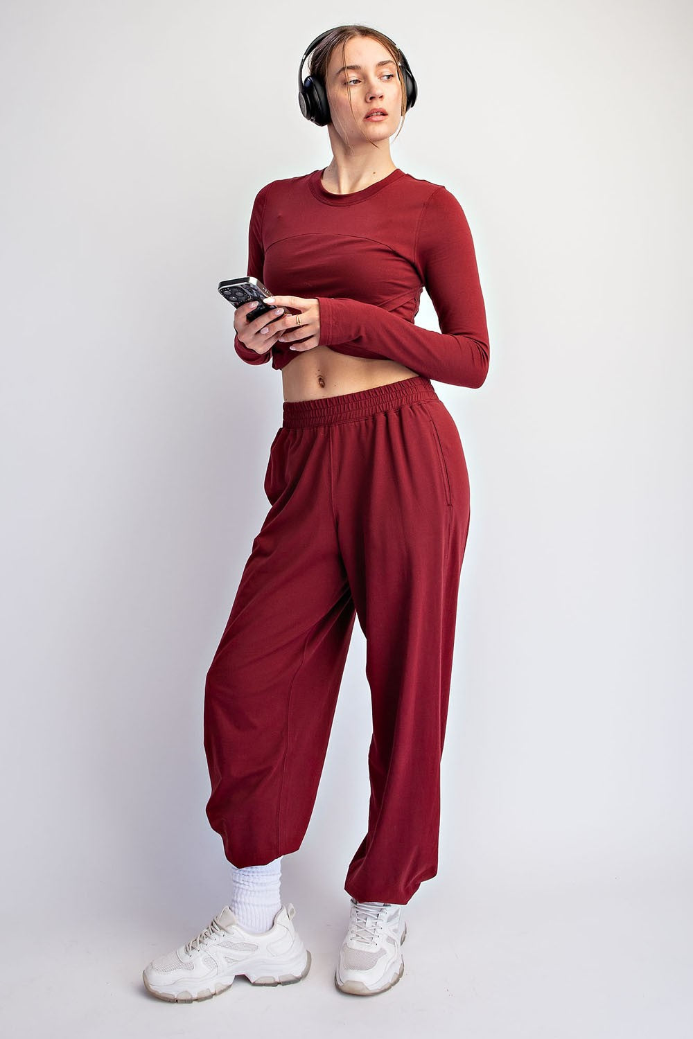 Winter Berry Cropped Long Sleeve Pant Set