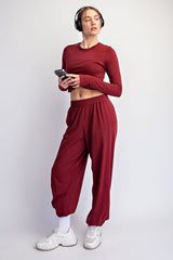 Winter Berry Cropped Long Sleeve Pant Set