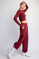 Winter Berry Cropped Long Sleeve Pant Set