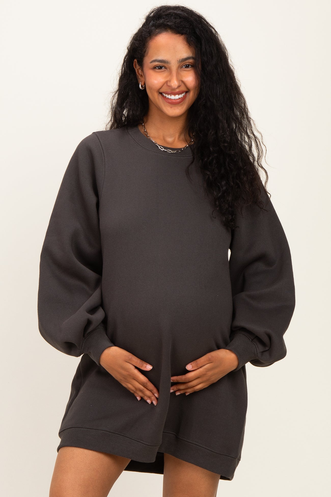 Ash Oversized Bubble Sleeve Maternity Sweatshirt Dress