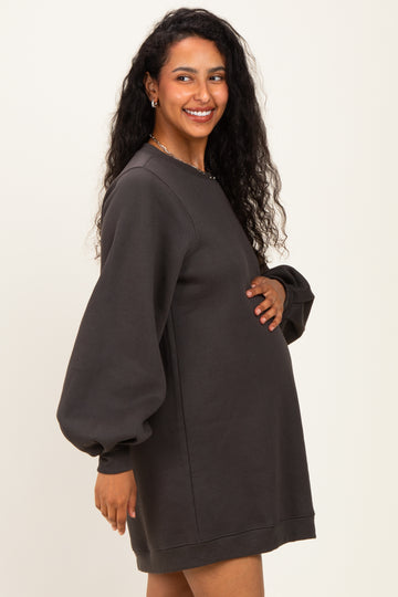 Ash Oversized Bubble Sleeve Maternity Sweatshirt Dress